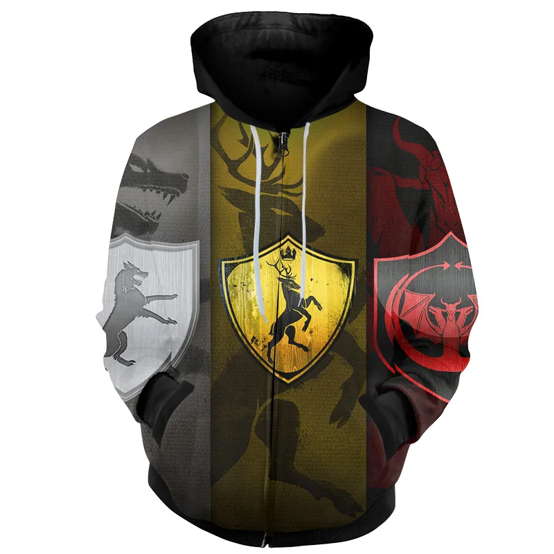 

Cloudstyle 2019 Throne Game Zipper Hoodies 3D Family Logo Hoodies Hot TV Show Zipper Hoodies Dropshipping Low Price Oversize 5XL