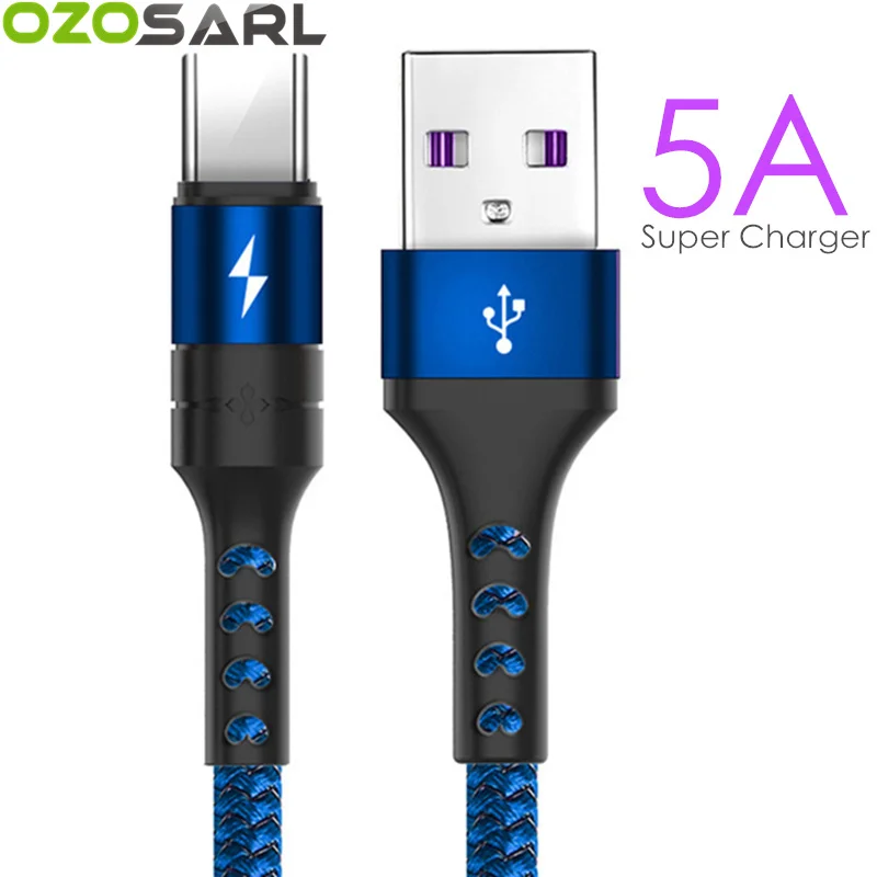 USB кабель 5A супер зарядка 5A Быстрая зарядка нейлон Тип C USB зарядное устройство кабель провод шнур для huawei P20 mate 20 Honor 10 V10