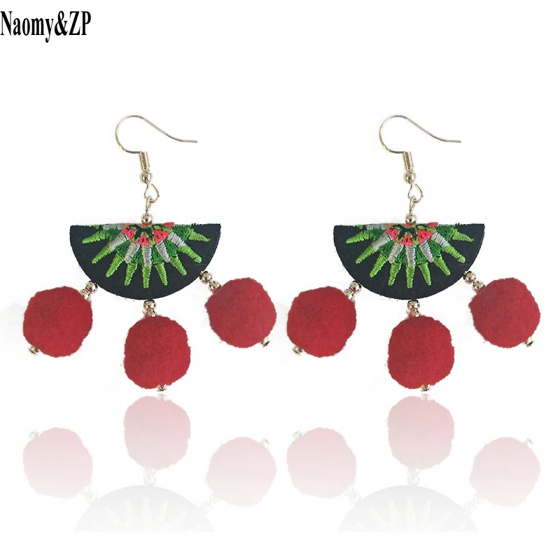 ethnic earrings boho jewelry ring set Earrings charm poms poms salmon pompoms