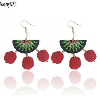 

Naomy&ZP Hmong Embroidery Earrings With Pom Pom Earrings Ethnic Style Accessories Dangle Earrings For Women 2017 Vintage Jewelry