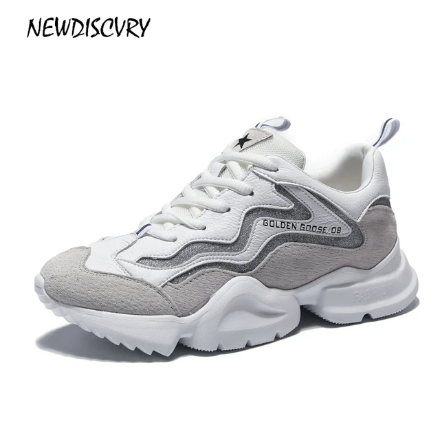 Leather Women White Genuine Women's Sneakers NEWDISCVRY Platform mN0Ov8nw