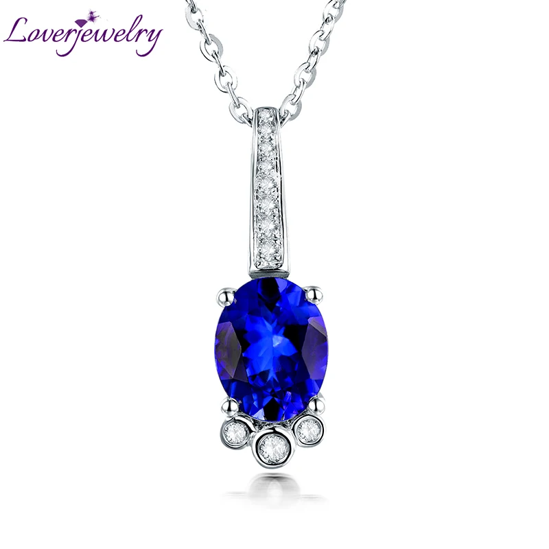

Elegant Design Tanzanite Pandant Necklace Oval 7x9mm Diamond Jewelry Real 18K White Gold for Mom Thanksgiving Gift