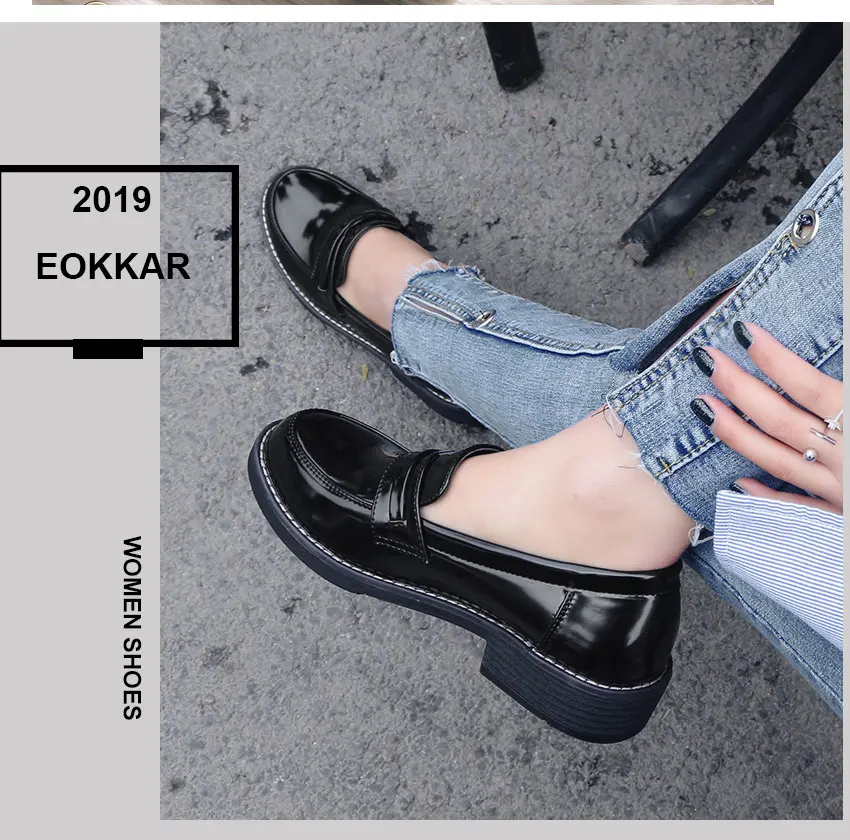 Eokkar/ г. женские туфли-лодочки универсальные туфли-лодочки в стиле ретро с круглым носком без застежки на низком квадратном каблуке женские туфли-лодочки на платформе из синтетического материала размер 34-43