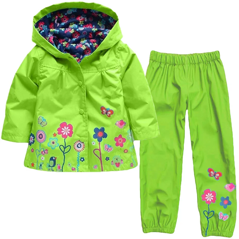 Набор одежды для маленьких девочек осень-зима детская одежда для девочек комплекты плащ куртки+ брюки спортивный костюм для девочек Детская Костюмы - Цвет: Зеленый