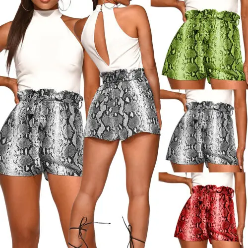 Women High Waisted Leopard Print M-2XL Bandage Stripe Shorts Plus Size 2XL Summer Casual Tie Belt Hot Yoga Shorts New