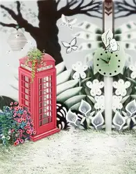 Мультфильм Природа Дерево Бабочка Цветы часы фотографии фонов реквизит для фотостудии задний план 5x7ft