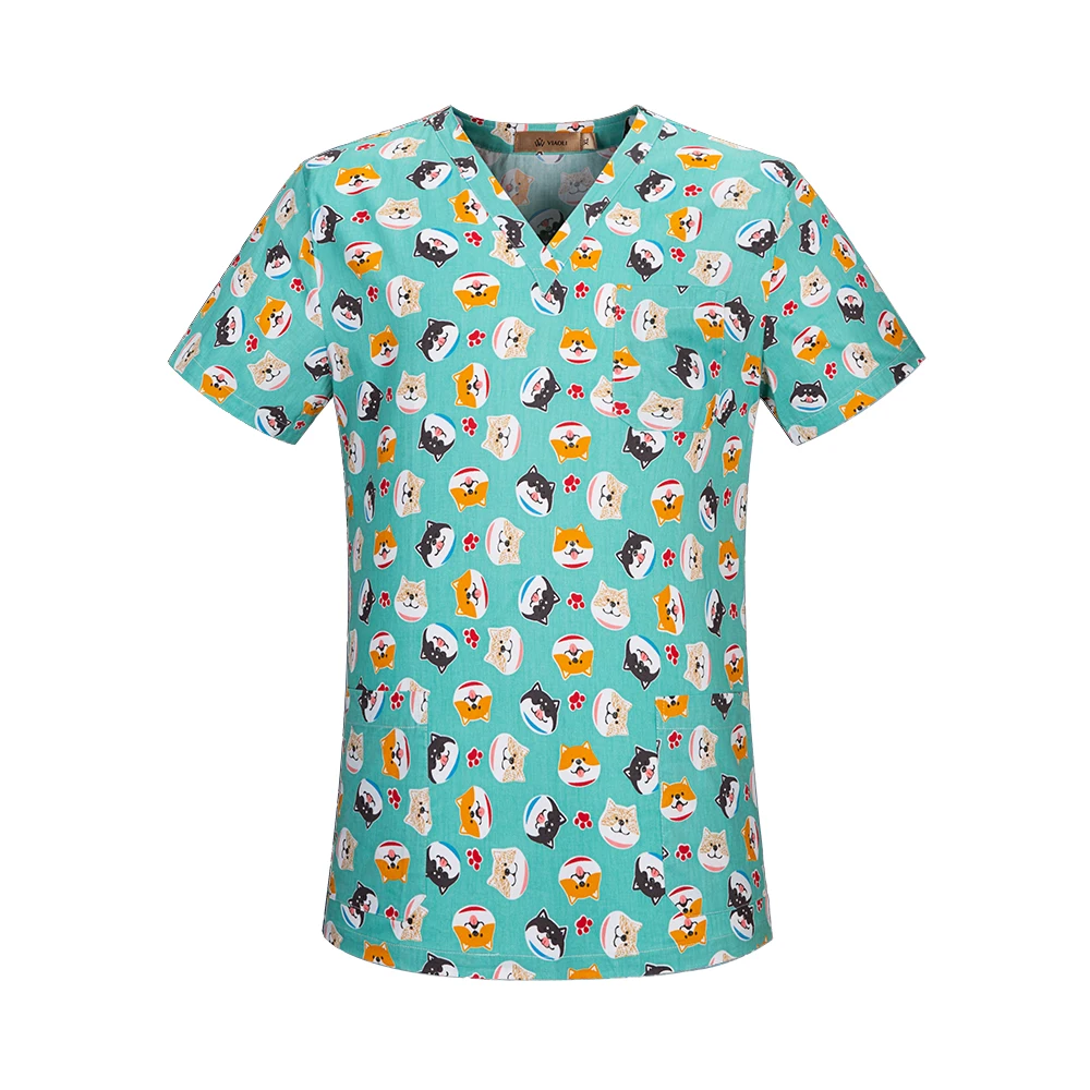 Медицинская одежда размера плюс, униформа медсестры с мультяшными животными, топы, стоматологическая клиника, Медицинские костюмы, футболка, клиническая форма - Цвет: tops