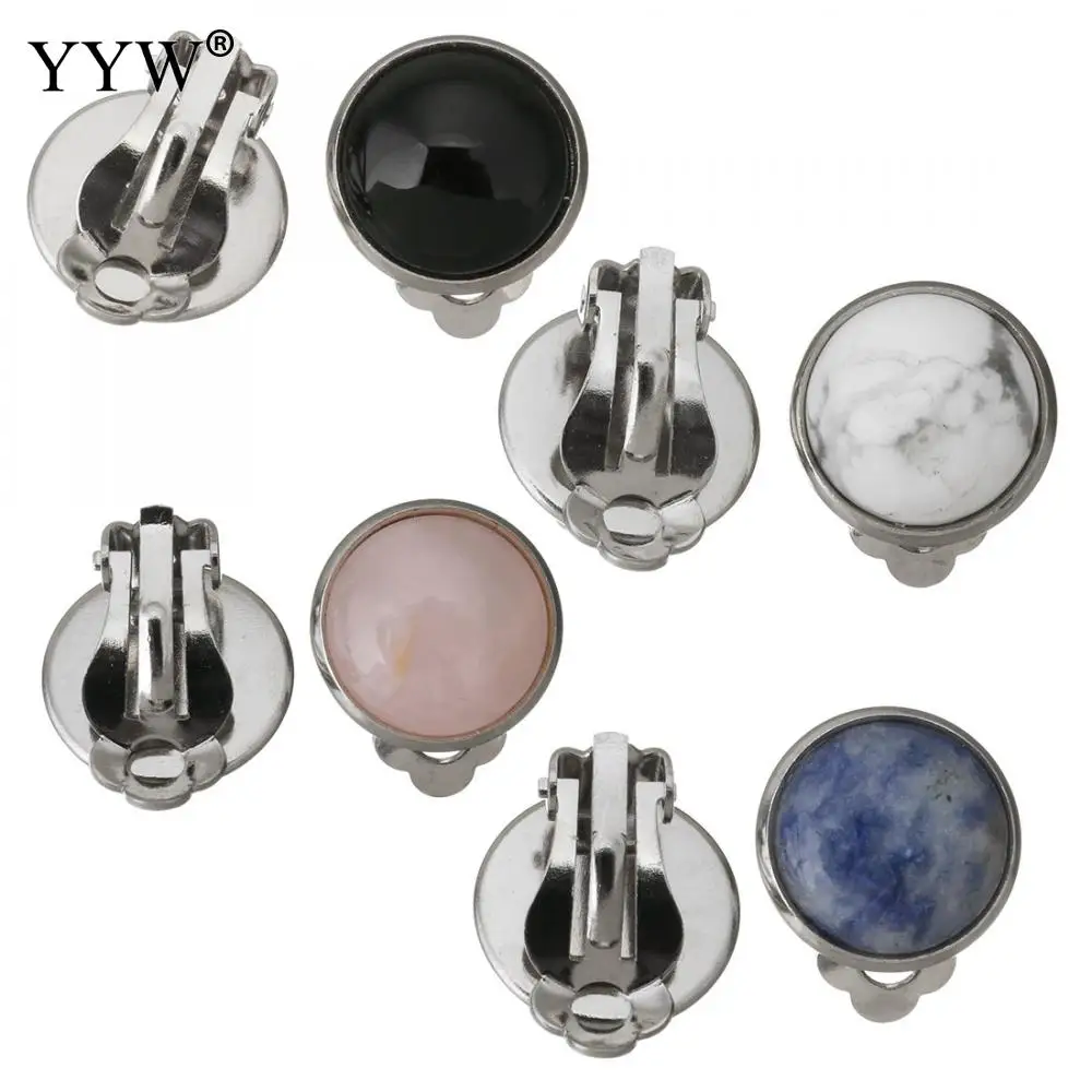 

1 Pair Natural Real Stone Clip Earring None Piercing Clip On Earring Amethysts Malachite Quartz Opal Stone Cuff Clips Earrings