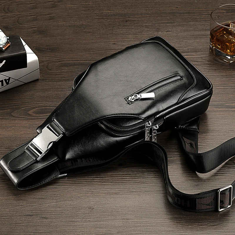 الترقيات 2019 جديد وصل الرجال عارضة الكتف بو الجلود Crossbody أكياس السفر الصدر حزمة حقيبة ساعي مع USB واجهة