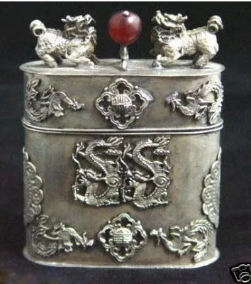 

Metal Crafts Excellent Tibetan silver dragon jewelry box crafts good old