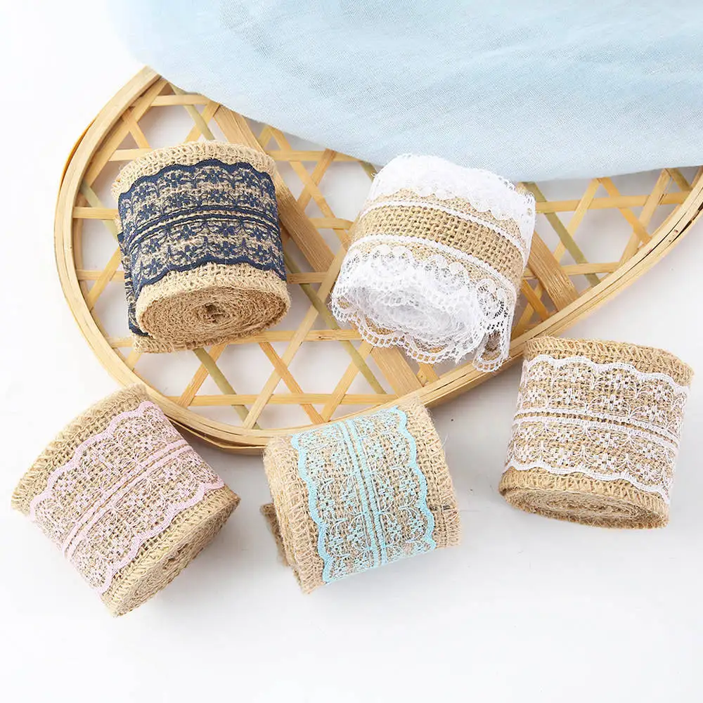 

2M/Roll 6cm Lace Natural Vintage Jute Ribbons for Wedding Party Decoration DIY Handmade Gift Card Wreath Decor Burlap Ribbons