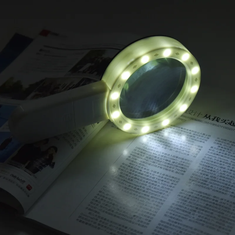 10X светодиодный увеличительное стекло с ручной подсветкой увеличительное освещение большие линзы двойное Оптическое стекло для чтения коллекция для изучения