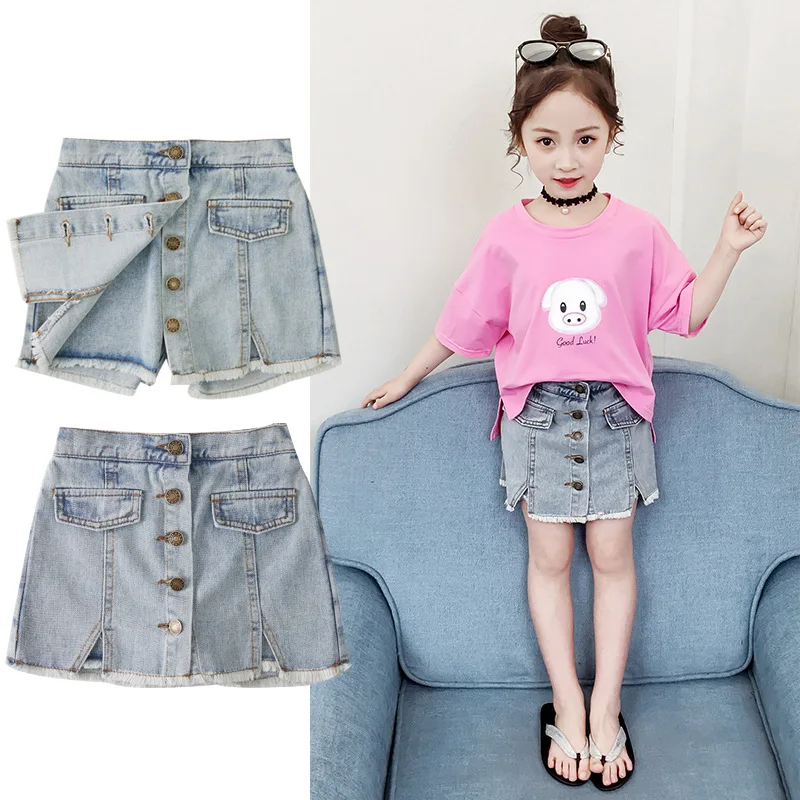 

Summer Baby Girl Shorts Kids Single-breasted Jeans Skirt for Girls Korean Fashion Cowboy Kids Girl Short Jeans Pants 2-8 Years