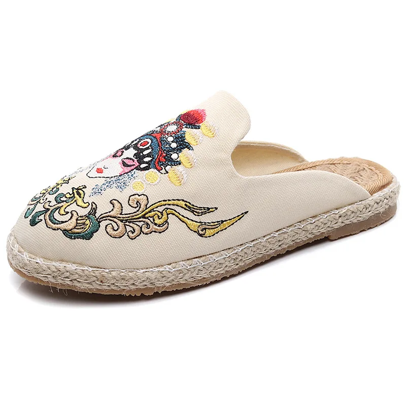 

female shoes cotton Half the slippers flip flops mules shoes women hemp Womens Shoes New Spring Round-toed flat Shallow-mouthed