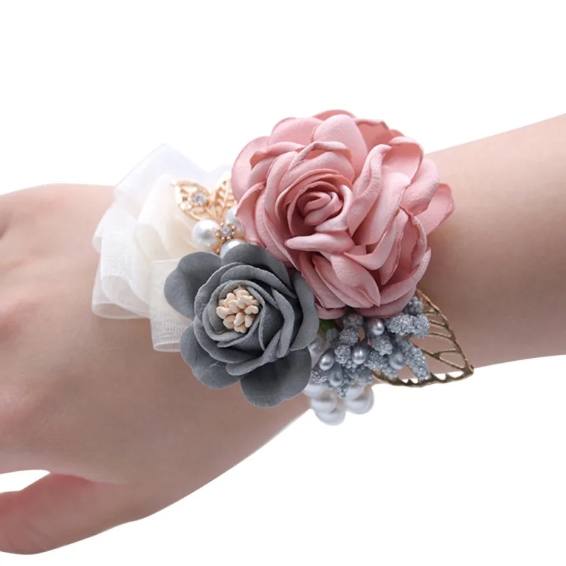

Silk Rose Bridesmaid Corsage Bride And Groom Corsage Flower Wedding Hand Wrist Flower For Bridesmaid Wedding Accessories