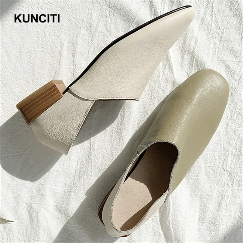 

2019 Genuine Leather Women Flat Shoes Square Toe Fashion Mules Soft Shoes Woman Fashion Brand Shoes Pregnant Flat Moccasins F950