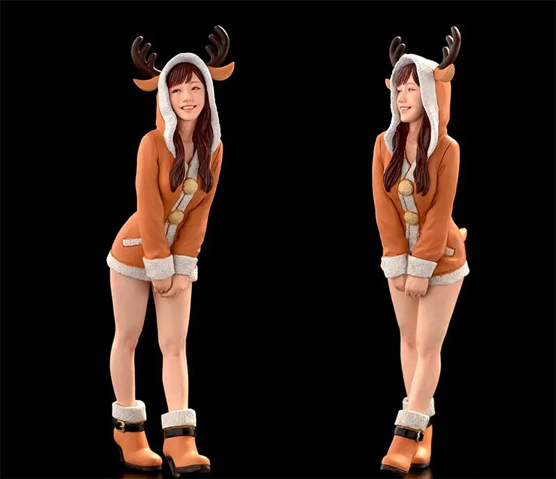 

Kawaii 1/20 Scale Reindeer Girl Miniatures Modeling Unpainted Assembling Female Figure Model Kits