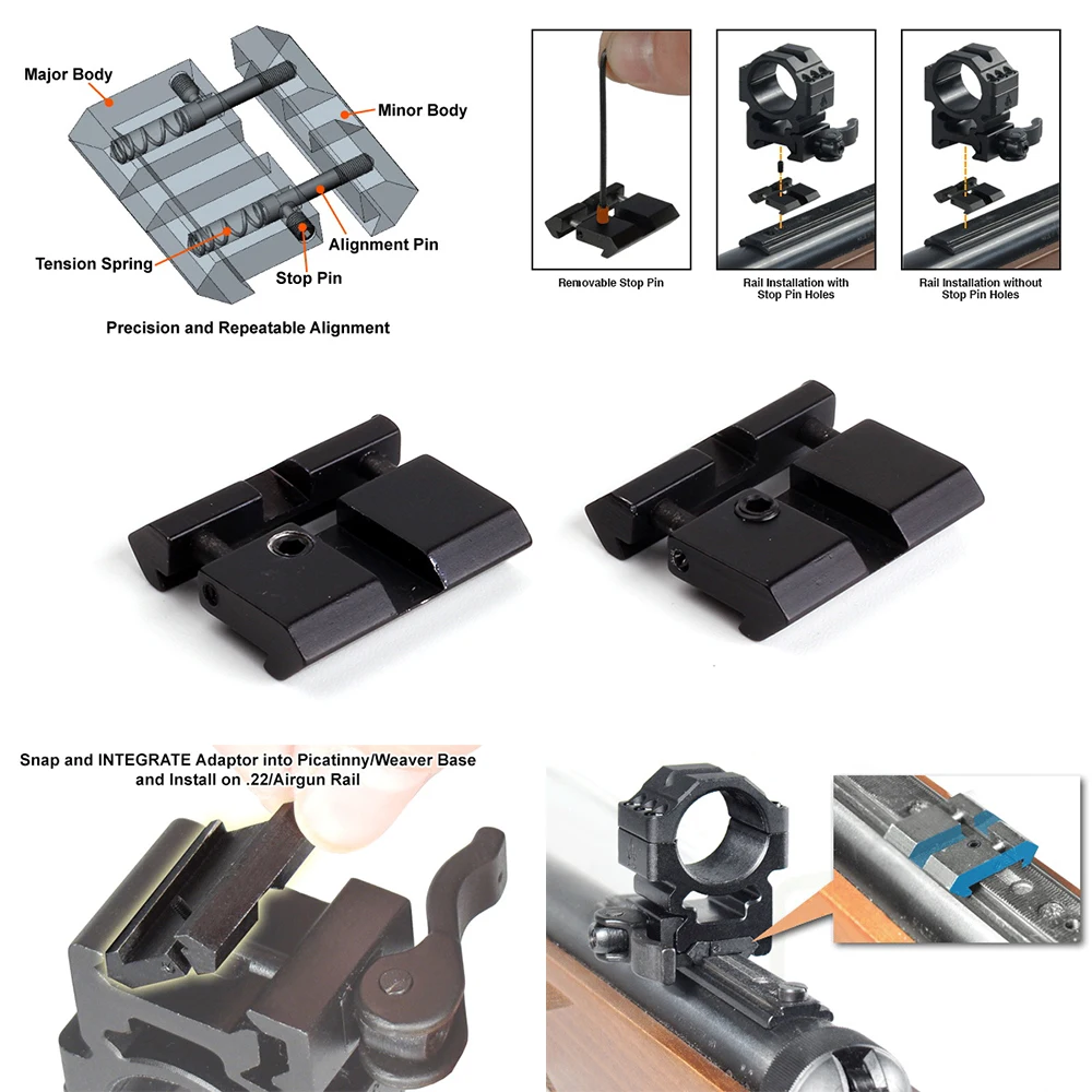 ohhunt-Hunting-2pcs-Low-11mm-Dovetail-Airgun-to-20mm-Picatinny-Weaver-Rail-Snap-in-Adaptor-For