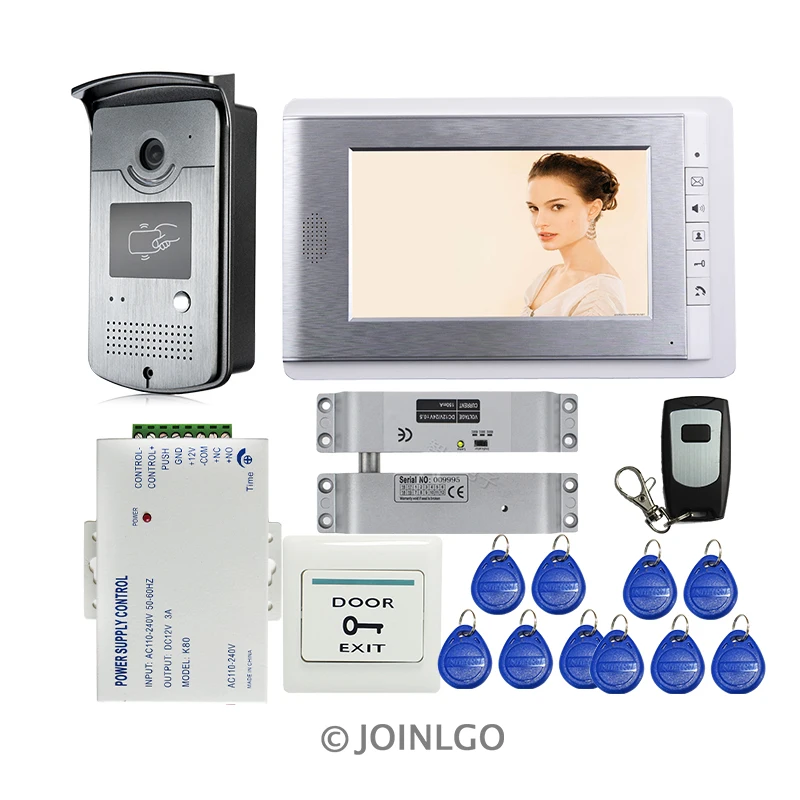 

Free Shipping 7" Color Monitor Video Door Phone Intercom System + Outdoor RFID Access Doorbell Camera Electric Drop Bolt Lock