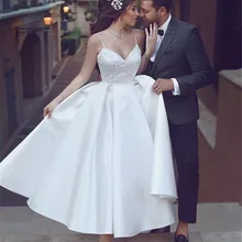 Элегантное свадебное платье трапециевидной формы длиной до щиколотки из сатина размера плюс кружевные свадебные платья с аппликацией на бретельках Vestidos