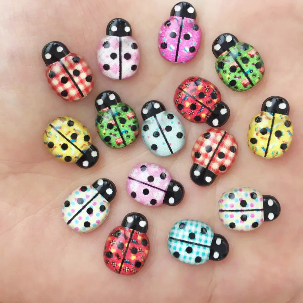 

New 60pcs Mix Resin Cute Colorful Flower Beetles Flat Back Rhinestone Half Beads Appliques DIY Wedding Scrapbook Craft F631*2