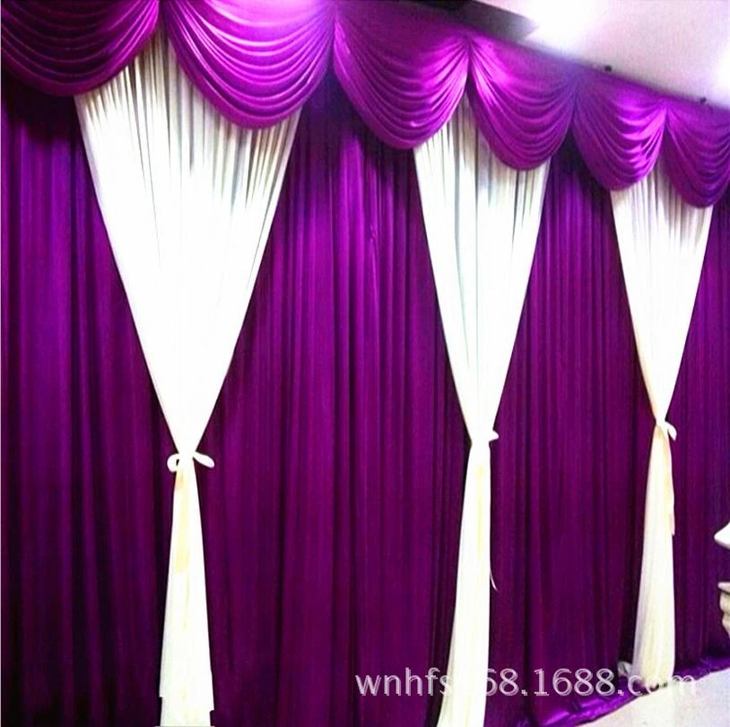 Purple Wedding Backdrop Curtain With White Swag 3x6m Satin Party Stage