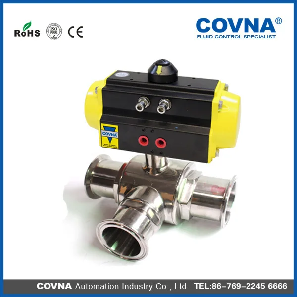 DN25 1 ''3 ходовой пневматический привод санитарный шаровой клапан двойного действия L Тип