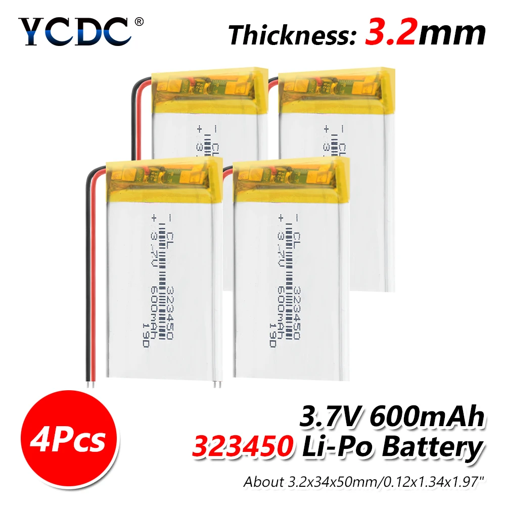 1/2/4 шт. 323450 3,7 v 600mAh литий-полимерная батарея 3 7 Вольт ли бо ионным lipo аккумуляторные батареи для dvd gps навигации