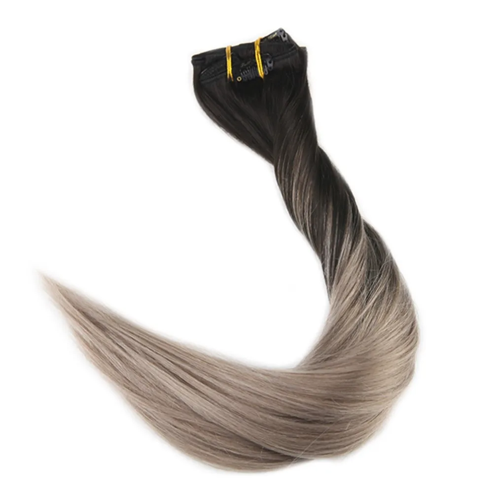 Полный блеск пепельный блонд человеческие волосы для наращивания на заколках 10 шт. 120 г цвет 1B выцветание до 18 Омбре машинное производство Remy