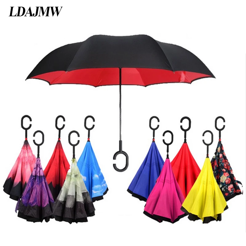 Ldajmw Windproof Reverse Folding Double Layer Inverted Umbrella Free