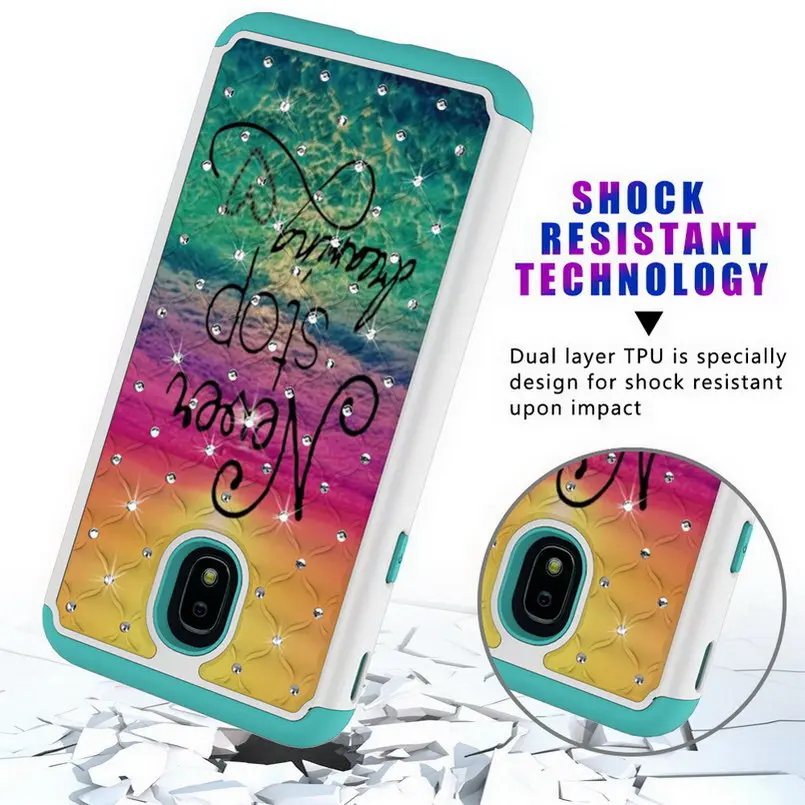 Case for Samsung Galaxy J7 2018 US Version Painted PC and TPU Bling Glitter Diamond Cover for Samsung J7 2018 US Version Funda  3