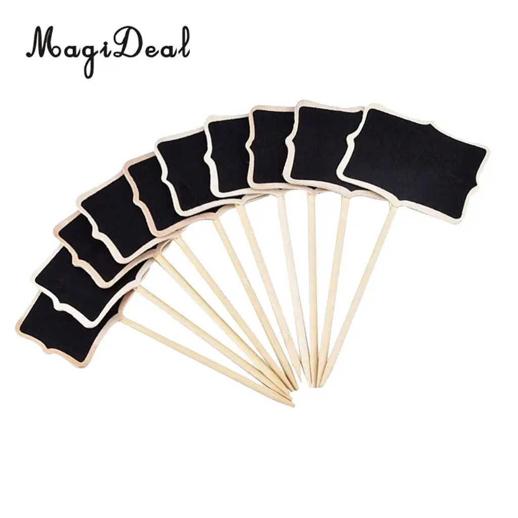 MagiDeal 10 Pieces Wooden Blackboard Chalkboard Message Board with Stick Tags Garden Nursery Pots Planters Flower Label Marker