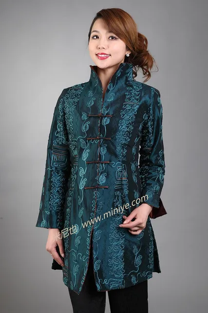 2018 Vogue Blue Chinese Women's Satin Overcoat Middle Aged Mother ...