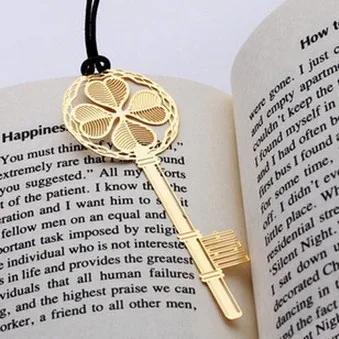 Golden Unique Lucky Pendant Stainless Steel Stationery Bookmark Book Mark Gifts New