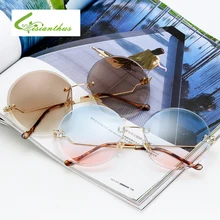 Роскошные негабаритные солнцезащитные очки без оправы для женщин, фирменный дизайн, круглые винтажные женские солнцезащитные очки для женщин, оттенки Gafas De Sol