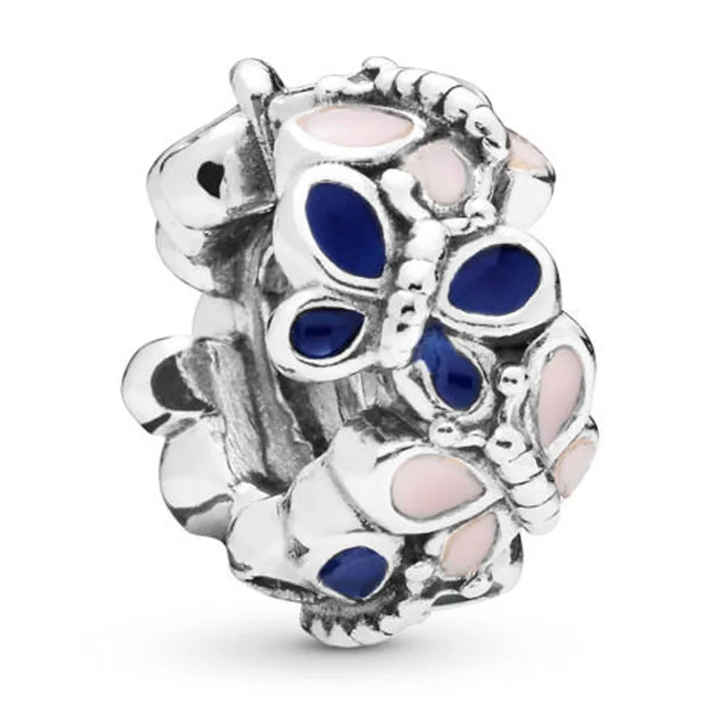 

New 925 Sterling Silver Bead Charm Mix Enamel Butterfly Arrangement Spacer Beads Fit Pandora Bracelet Bangle Diy Jewelry