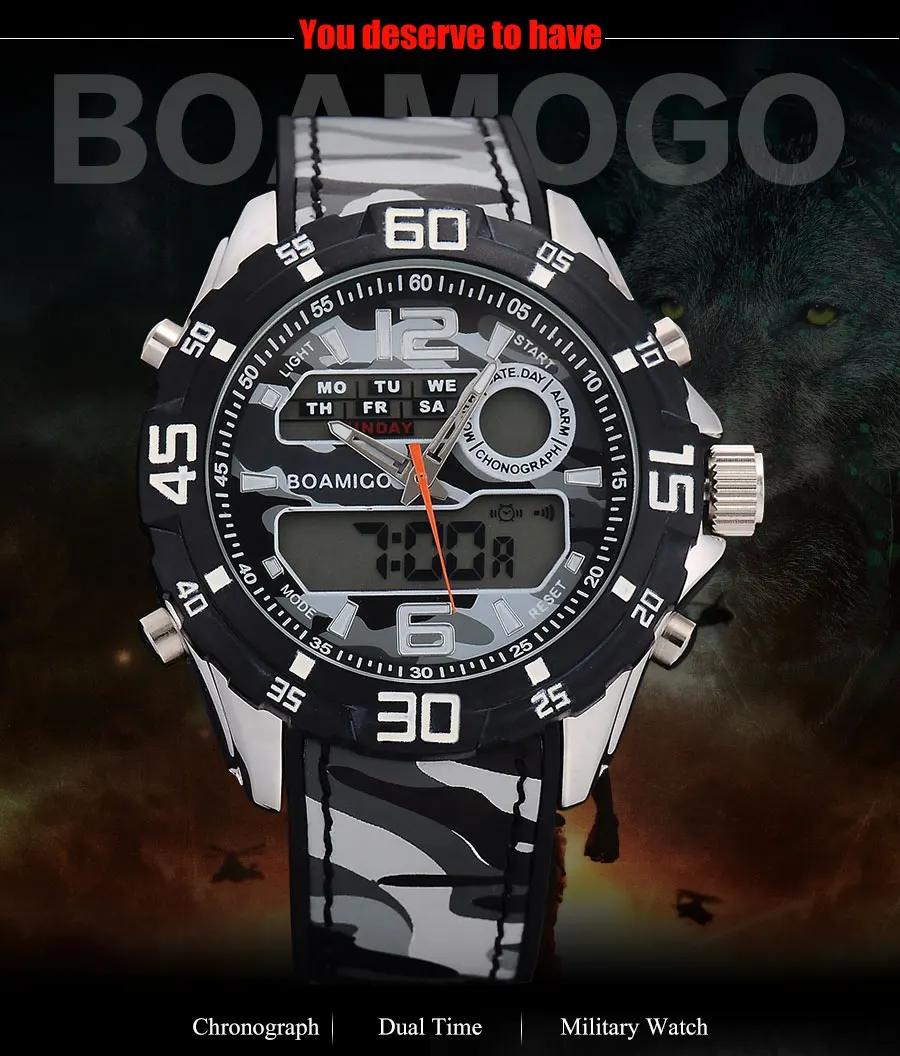 BOAMIGO Brand Men Watches Multiple Time Zone Sport Watch Rubber Band Gray Digital Analog LED Wristwatch Waterproof Reloj Hombre (26)