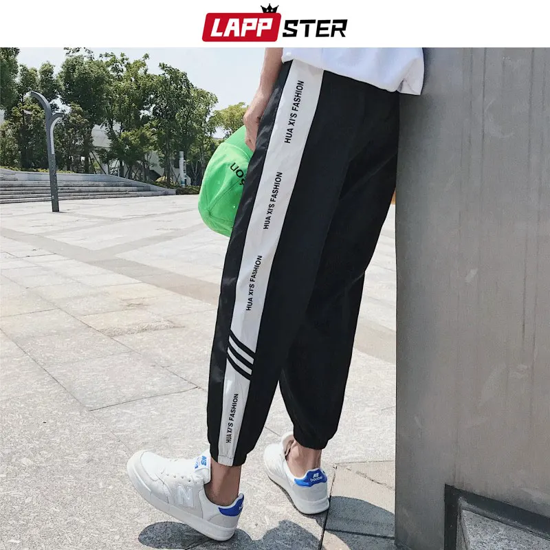 LAPPSTER الرجال الشارع الشهير ركض السراويل 2019 رجل المتناثرة الهيب هوب Sweartpants الذكور الجانب مخطط ركض الربيع الأبيض السراويل الترنك
