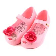 Melissa/детские сандалии; обувь для девочек с принтом «Маленькие розы с зелеными листьями»; Новинка; обувь принцессы из мягкого пластика для дождливой погоды