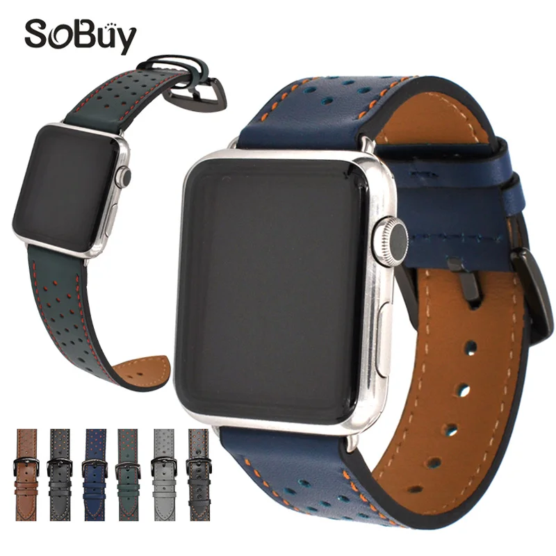 

So buy Genuine leather strap for apple watch band 42mm/38mm Wave point bracelet leather band for iwatch series 1/2/3 wristbands