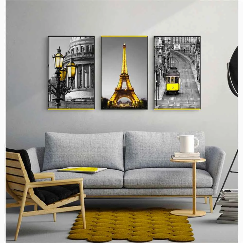 

HAOCHU CityScape Eiffel Canvas Painting For Living Room Home Decor Painting Visionary Print Poster Simple Nordic Wall Picture