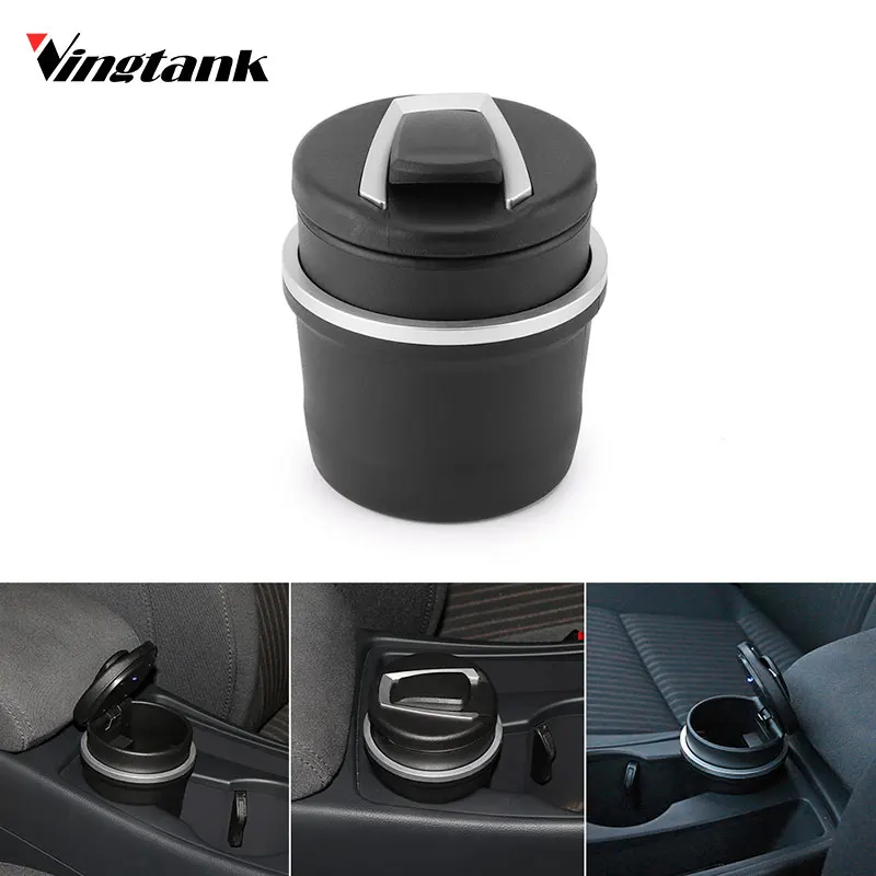 Vingtank Car Cigarette Ashtray for Cup Holder Smokeless with Blue LED Light and Cover Ashtray