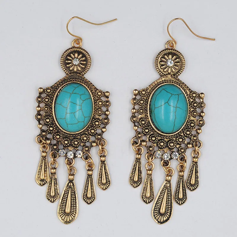 One Pair Bohemian Drop Earrings for Women Fashion Antique Silver/Gold Flower Long Dangle Earring Fine Jewelry