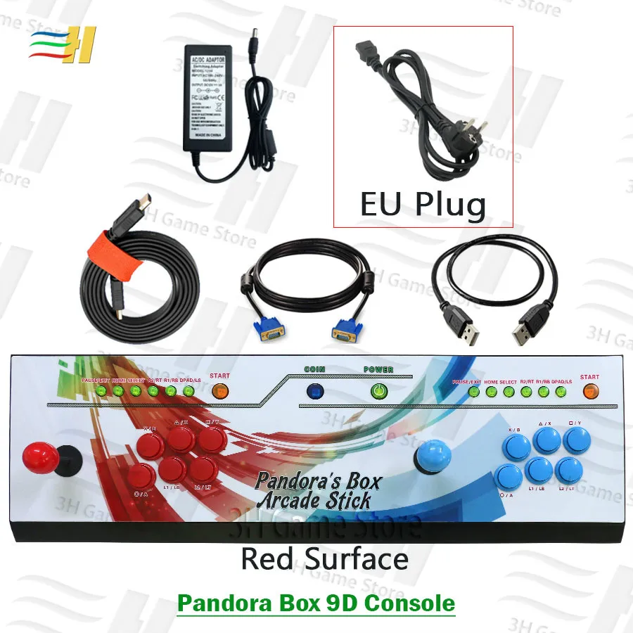 Встроенный ящик Pandora 9d 2500 В 1 консоль аркадная игровая машина cotroller подключение usb геймпад 3P 4P игра plug and play 3d tekken - Цвет: PB9d red EU plug