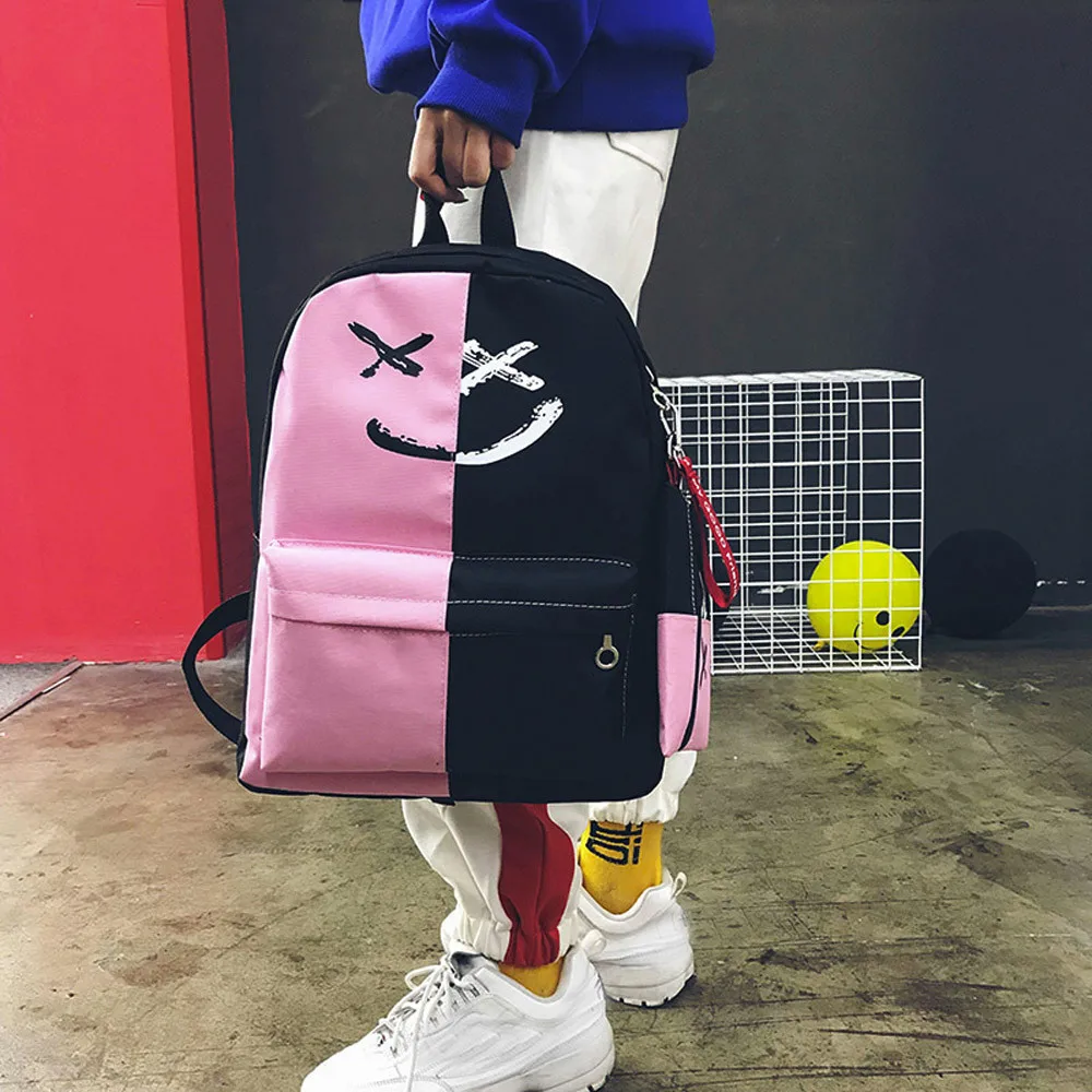 2 шт., женские сумки для книг на плечо со смайликом для девушек, школьный рюкзак для путешествий с маленькой сумкой, дизайн, высокое качество# YL5