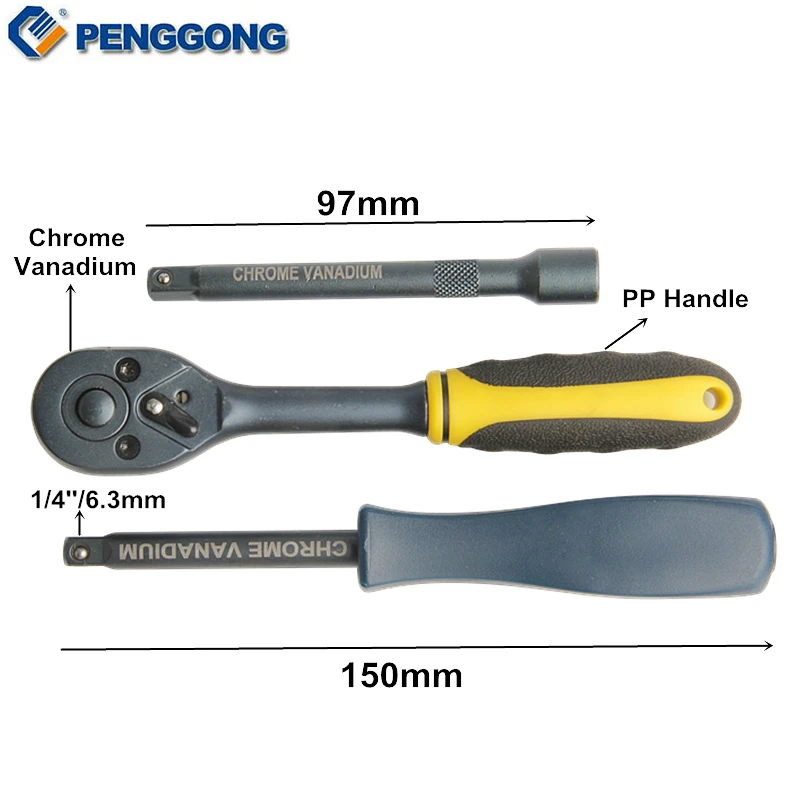 PengGong 69 шт. Набор торцевых головок 1/4 ''/6 3 мм Трещоточный ключ динамометрический