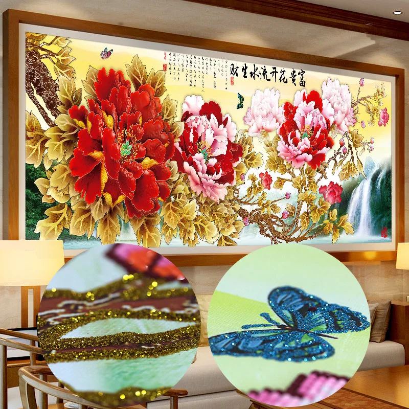 

Platinum Flower Blooming waterfall Living Room Large Sticker Drilling Cross Stitch Plant Diamond Painting embroidery mosaic new