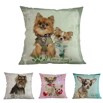 

Cute Puppy Chihuahua Yorkshire- Terrier pet Dogs Animal Love Pattern Pillow Case Home Office Car Chair Decorative cushion cover
