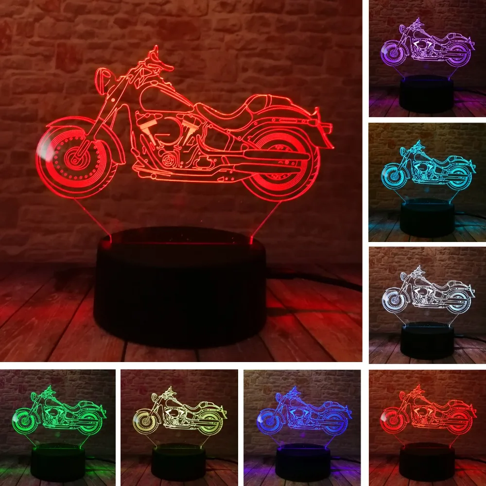 3D Motorcycle Night Light Acrylic RGB Illusion visual Desk Lamp 7 Color ...