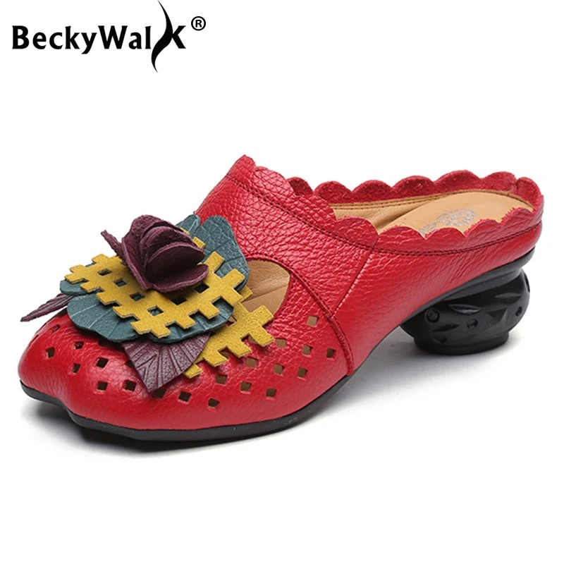 Женские босоножки на квадратном каблуке BeckyWalk летние слиперы из натуральной кожи